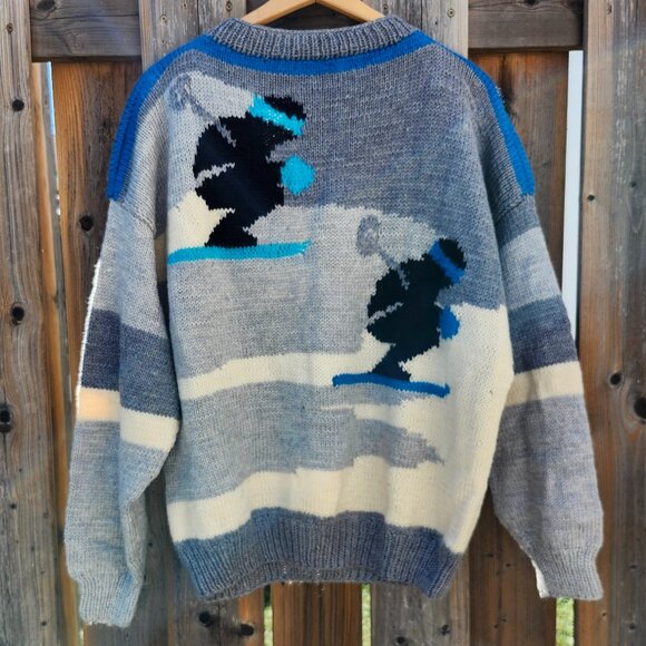 VINTAGE SKI Sweater Hand Made Men's Size Large Skiers Cross Country Wool WINTER - Picture 1 of 4